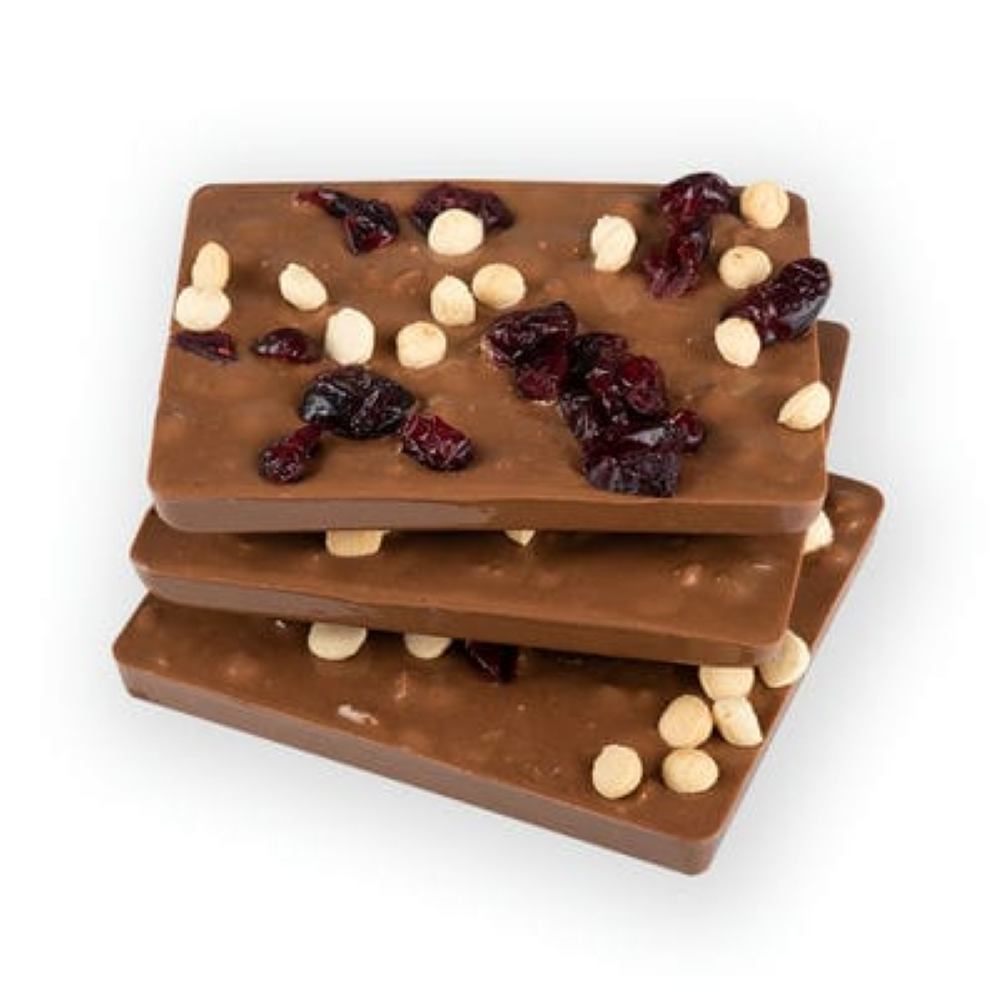 Handgemachte Milchschokolade mit Keksstückchen und Cranberries 90g