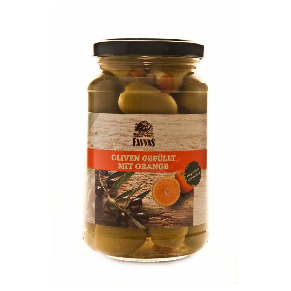 Favvas Oliven gefüllt mit Orange 200g