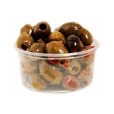 Frische Oliven Mix mit Basilikum, Orange, Chilli und Öl 300g
