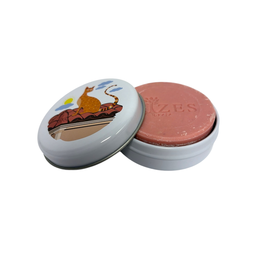 Olivenölseife in Metalldose mit Katzenmotiv "RIZES" 100g
